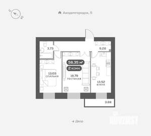 2-к квартира, вторичка, 58м2, 7/15 этаж
