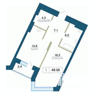 1-к квартира, вторичка, 49м2, 4/24 этаж