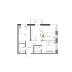 3-к квартира, вторичка, 68м2, 7/17 этаж