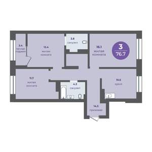 3-к квартира, вторичка, 73м2, 2/25 этаж