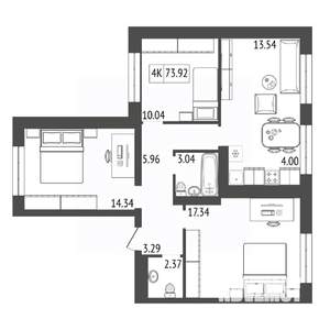 4-к квартира, строящийся дом, 74м2, 7/17 этаж