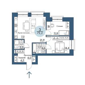 3-к квартира, вторичка, 73м2, 2/17 этаж