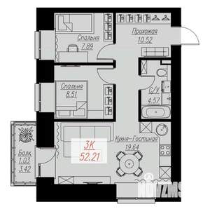 2-к квартира, строящийся дом, 52м2, 5/17 этаж