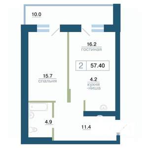 2-к квартира, строящийся дом, 57м2, 20/24 этаж