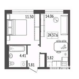 2-к квартира, вторичка, 38м2, 10/17 этаж