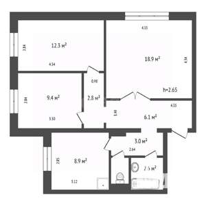 3-к квартира, вторичка, 65м2, 3/16 этаж