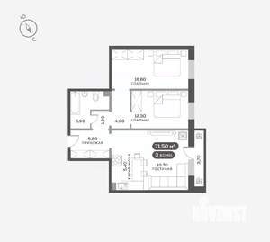 3-к квартира, вторичка, 72м2, 1/17 этаж