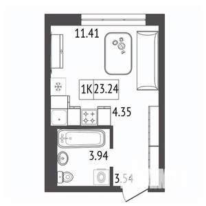 1-к квартира, строящийся дом, 23м2, 9/17 этаж