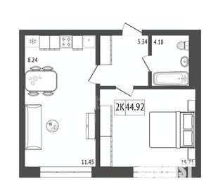 2-к квартира, вторичка, 45м2, 9/17 этаж