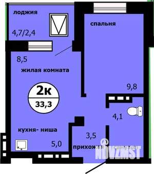 2-к квартира, строящийся дом, 33м2, 6/19 этаж