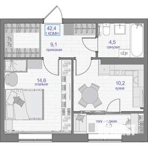 1-к квартира, вторичка, 42м2, 1/13 этаж
