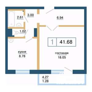 1-к квартира, вторичка, 42м2, 13/17 этаж