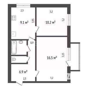 2-к квартира, вторичка, 46м2, 5/9 этаж