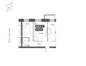 2-к квартира, вторичка, 59м2, 5/16 этаж
