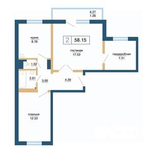 2-к квартира, вторичка, 58м2, 11/17 этаж