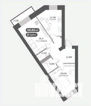 2-к квартира, вторичка, 69м2, 2/15 этаж