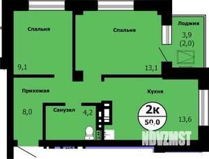 2-к квартира, строящийся дом, 50м2, 3/26 этаж
