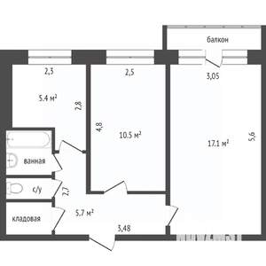 2-к квартира, вторичка, 45м2, 4/5 этаж