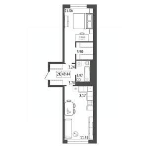 2-к квартира, вторичка, 49м2, 2/17 этаж
