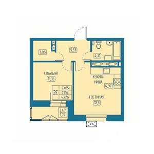 2-к квартира, вторичка, 43м2, 3/20 этаж