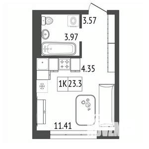 1-к квартира, строящийся дом, 23м2, 7/17 этаж