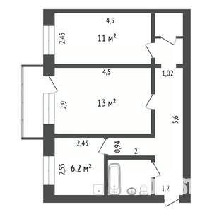 2-к квартира, вторичка, 44м2, 4/5 этаж