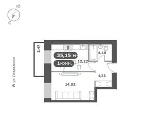 1-к квартира, вторичка, 35м2, 12/16 этаж