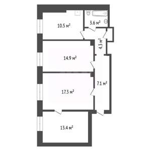 3-к квартира, вторичка, 72м2, 4/4 этаж