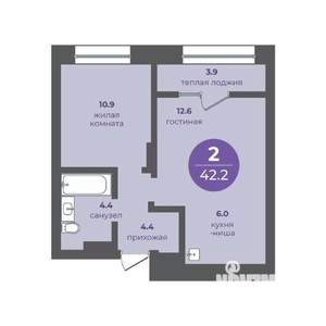 2-к квартира, вторичка, 42м2, 6/24 этаж