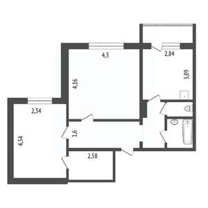 2-к квартира, вторичка, 57м2, 4/16 этаж