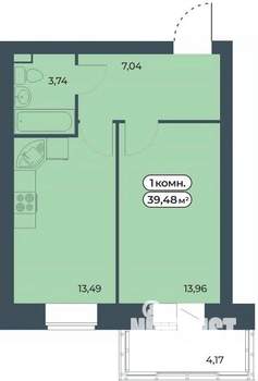 1-к квартира, строящийся дом, 39м2, 6/9 этаж