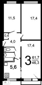 3-к квартира, вторичка, 60м2, 4/5 этаж