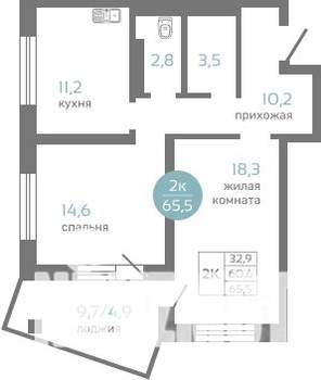 2-к квартира, вторичка, 66м2, 15/19 этаж