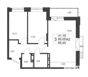 3-к квартира, строящийся дом, 65м2, 8/17 этаж
