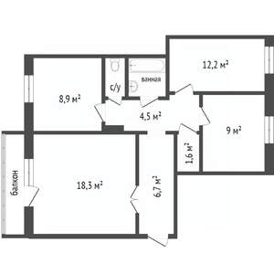 3-к квартира, вторичка, 65м2, 4/5 этаж