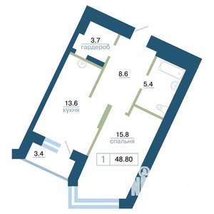 1-к квартира, строящийся дом, 49м2, 3/24 этаж