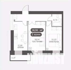 2-к квартира, вторичка, 54м2, 14/15 этаж