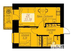 2-к квартира, строящийся дом, 34м2, 12/17 этаж
