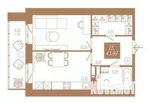 1-к квартира, вторичка, 44м2, 10/23 этаж