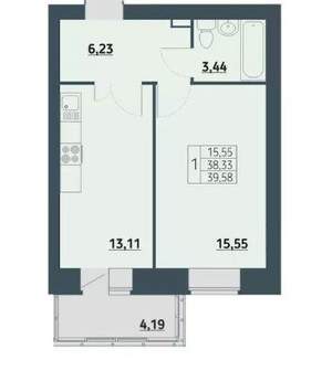 1-к квартира, вторичка, 40м2, 6/9 этаж