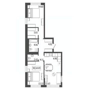 3-к квартира, вторичка, 65м2, 8/17 этаж
