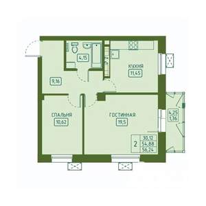 2-к квартира, вторичка, 56м2, 10/23 этаж