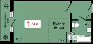 1-к квартира, вторичка, 35м2, 3/17 этаж