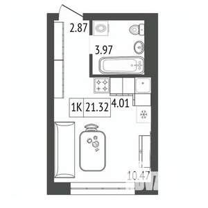1-к квартира, строящийся дом, 21м2, 11/17 этаж