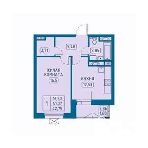 1-к квартира, вторичка, 43м2, 5/20 этаж