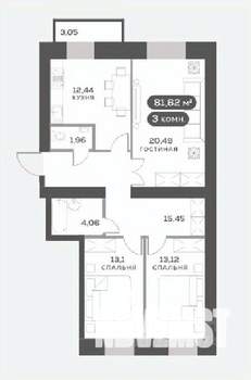 3-к квартира, вторичка, 82м2, 6/15 этаж
