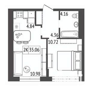 2-к квартира, строящийся дом, 35м2, 5/17 этаж