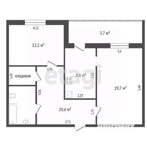 2-к квартира, вторичка, 62м2, 2/5 этаж