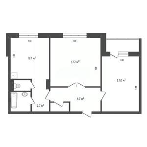 2-к квартира, вторичка, 53м2, 3/5 этаж