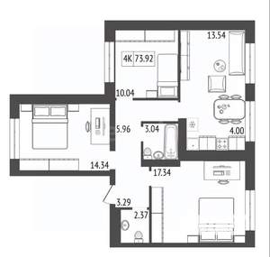 4-к квартира, строящийся дом, 74м2, 8/17 этаж